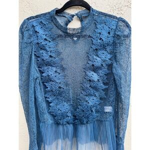 Lace Glam Whimsigoth Party Cocktail Dark Teal Long Sleeve Blouse Top